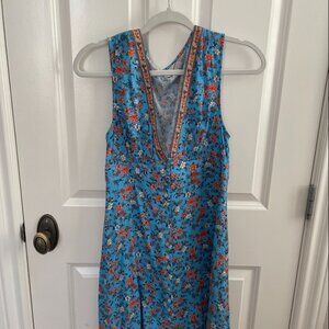 Arnhem Blue Floral Mini Dress Size 10 Boho V Neck Button Front